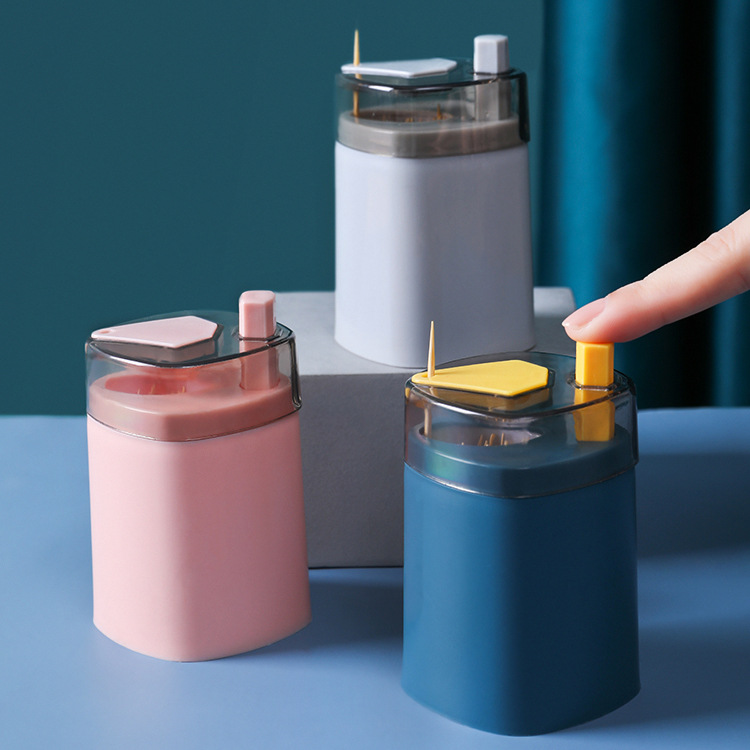 Automatic Toothpick Box Plastic Toothpick Container Creative Convenient Toothpick Remover Toothpick Holder Household Press Type Toothpick Tin