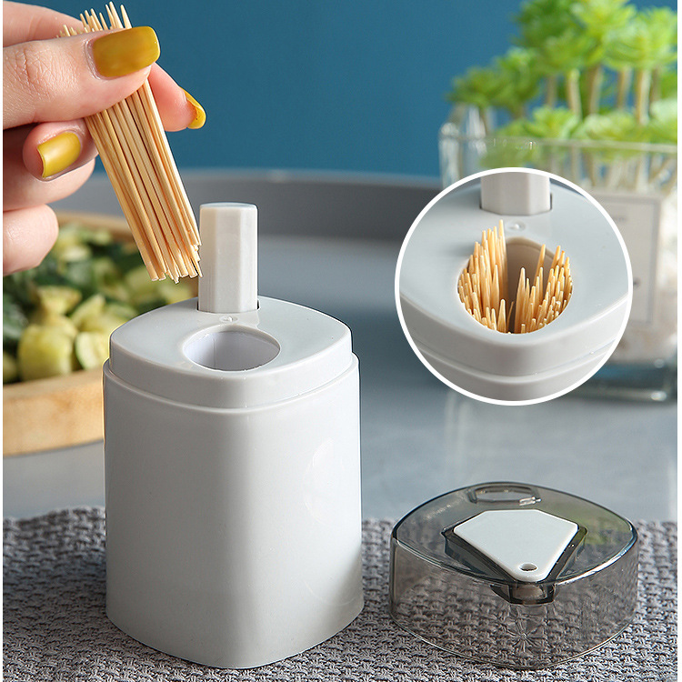 Automatic Toothpick Box Plastic Toothpick Container Creative Convenient Toothpick Remover Toothpick Holder Household Press Type Toothpick Tin