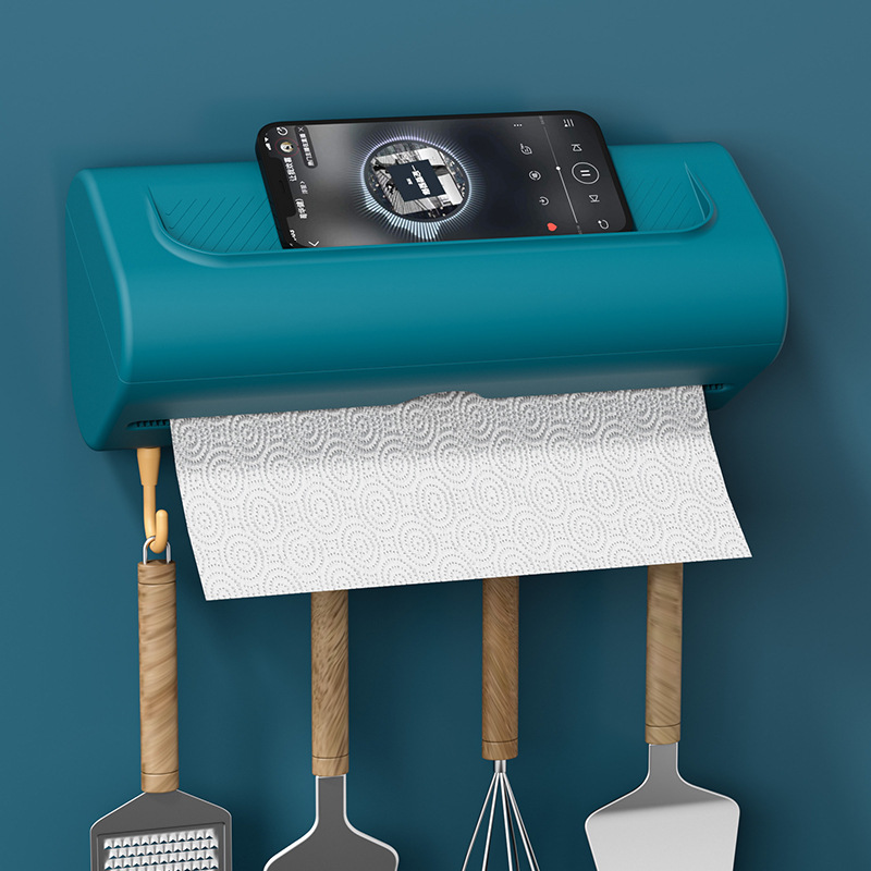 Kitchen Towel Rack Punch-Free Plastic Rag Holder Traceless Roll Paper Plastic Wrap Wall-Mounted Shelf Paper Storage