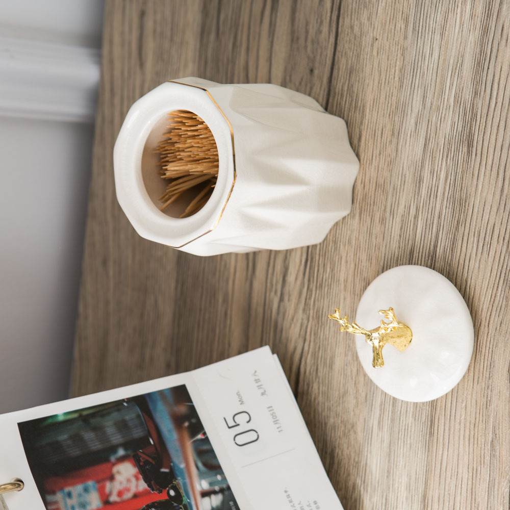 Nordic Ins Internet Celebrity Toothpick Box Household Personalized Creative European Restaurant Table Ceramic Toothpick Holder Cotton Swab Storage Container