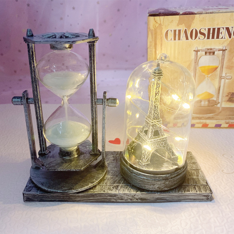 European-Style Retro Hourglass Luminous Tower Decoration Hourglass Craft Desktop Decoration Student Gift