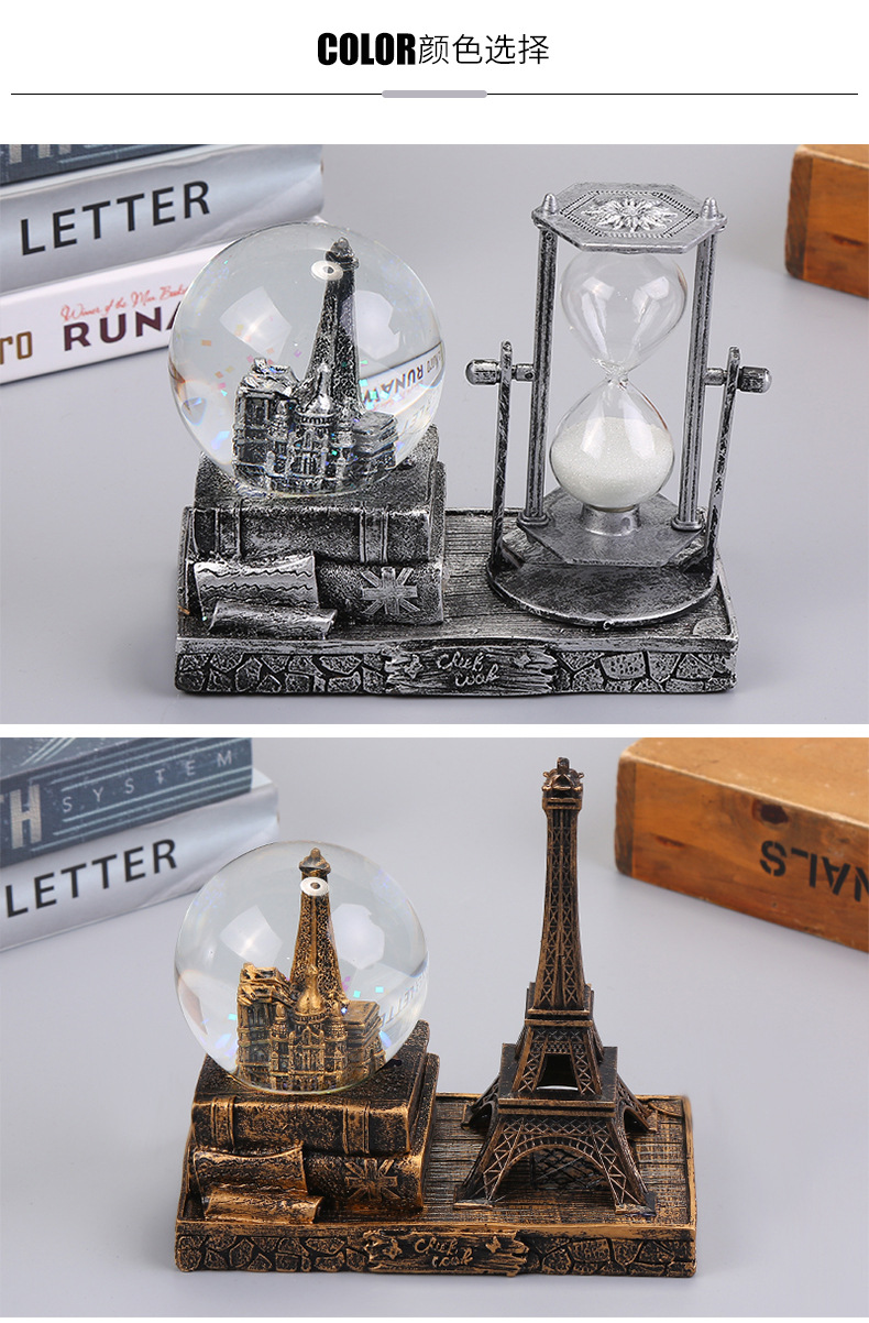 Factory Wholesale Retro Music Flash Hourglass Crystal Ball Luminous Living Room Study Decorative Crafts Ornaments
