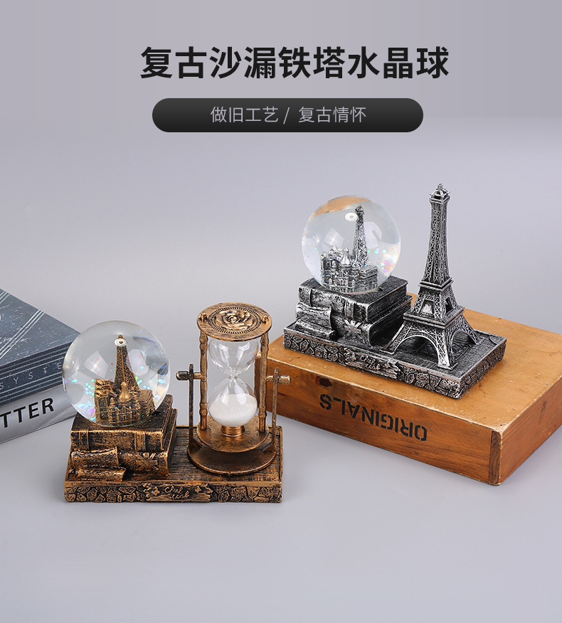 Factory Wholesale Retro Music Flash Hourglass Crystal Ball Luminous Living Room Study Decorative Crafts Ornaments