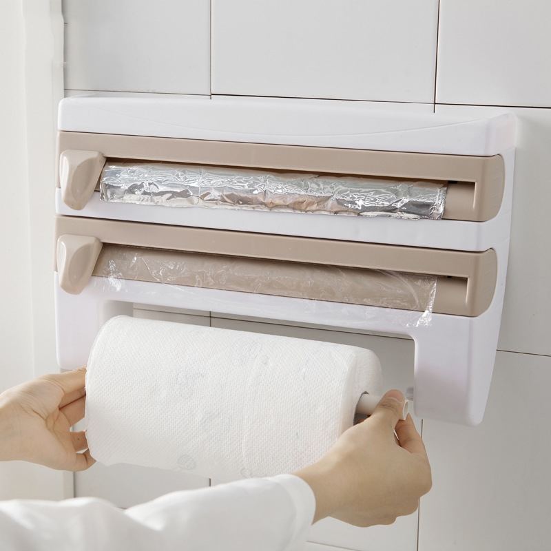 Kitchen Plastic Wrap Storage Rack with Cutter Foil Paper Multifunctional Storage Rack Tissue Rack Towel Rack