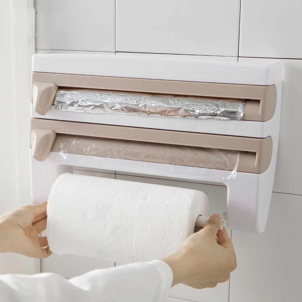 Kitchen Plastic Wrap Storage Rack with Cutter Foil Paper Multifunctional Storage Rack Tissue Rack Towel Rack Kitchen Plastic Wrap Storage Rack with Cutter Foil Paper Multifunctional Storage Rack Tissue Rack Towel Rack
