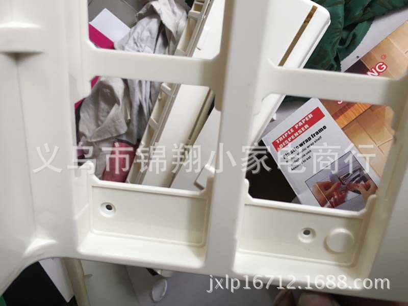Multi-functional shelves three-layer kitchen plastic wrap rack with cutter paper towel rack and foil Multi-functional shelves three-layer kitchen plastic wrap rack with cutter paper towel rack and foil