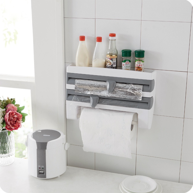 Kitchen Plastic Wrap Storage Rack with Cutter Aluminum Foil Barbecue Paper Storage Rack Tissue Rack Towel Storage Storage Rack