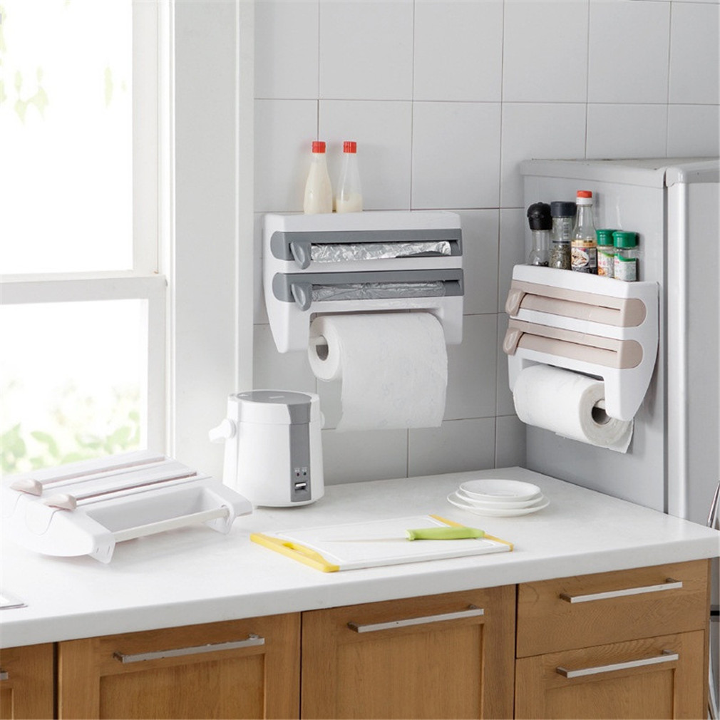 Kitchen Plastic Wrap Storage Rack with Cutter Aluminum Foil Barbecue Paper Storage Rack Tissue Rack Towel Storage Storage Rack