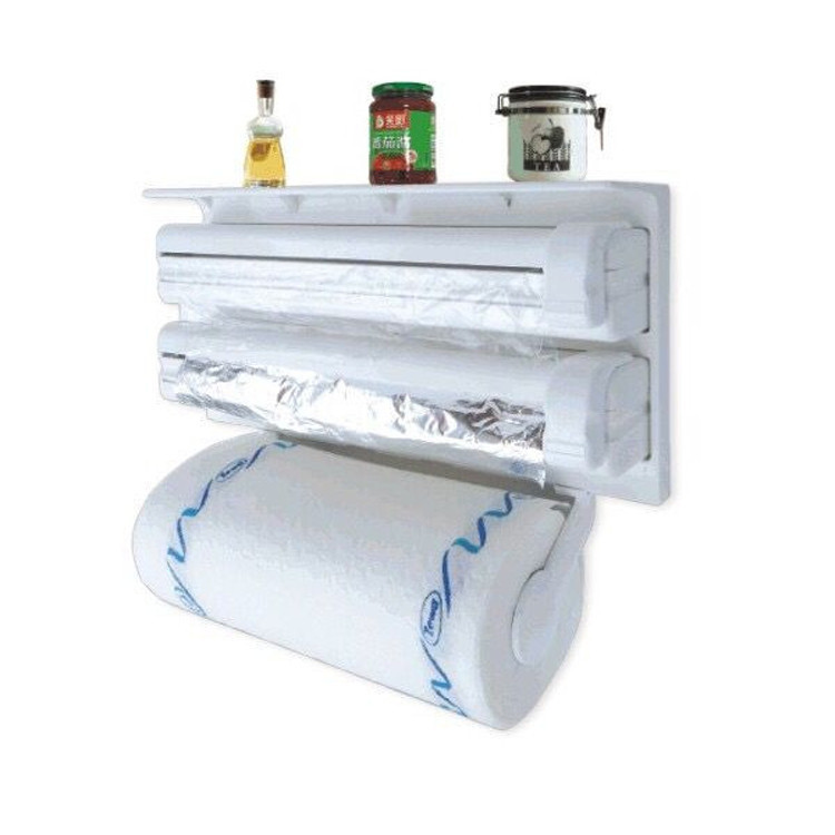 Three-Layer Plastic Wrap Cutter Tissue Holder Cut Tin Tray Plastic Wrap Wall Hanging Kitchen Tools