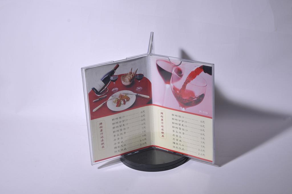 &#034;Factory direct&#034; new upmarket acrylic three rotating table wine brand menu board display stand table