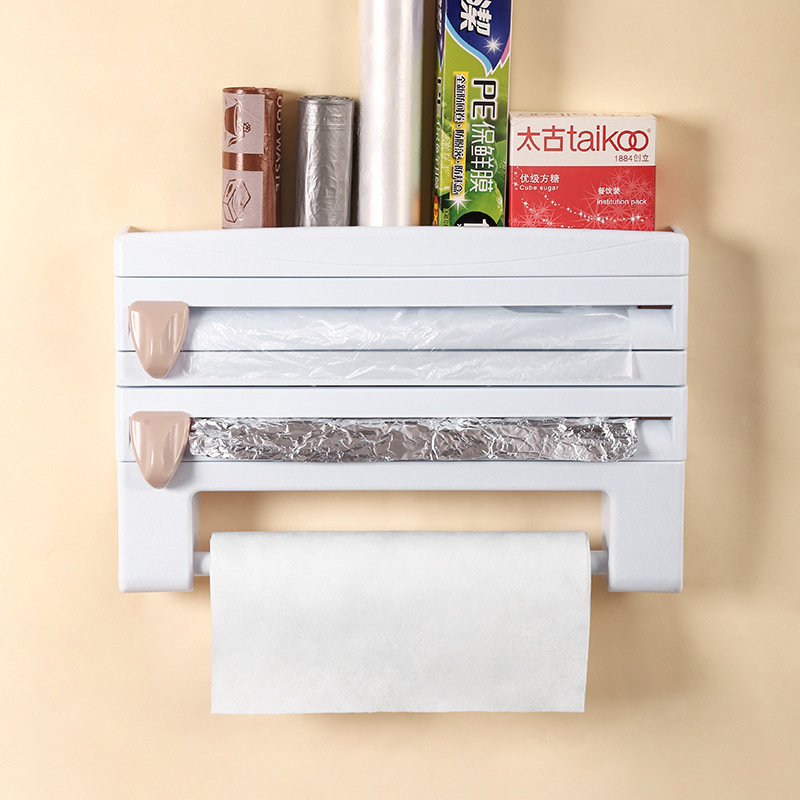 Refrigerator-Mounted Rack Barbecue Plastic Wrap Rack Kitchen Storage Rack with Cutter Plastic Wrap Storage Rack Wall Hanging Tissue Rack