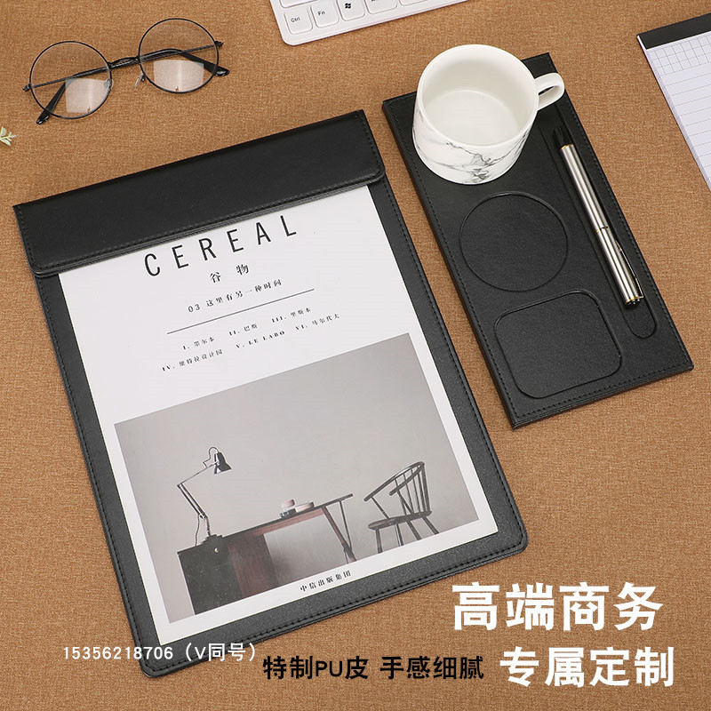 Wholesale Hotel A4 Conference Mat Clip Cup Saucer Coasters Suits Leather Contract Tablet Clip Customized Magnetic Menu Holder