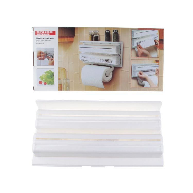 Tissue Holder Plastic Wrap Rack Cutter Roll Paper Three-Level Stand Storage Rack Triple Paper Dispenser