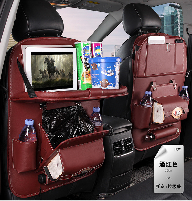 Car Foldable Dining Table Car Storage Bag Leather Car Seat Storage Hanging Bag Truck Garbage Can Storage Bag