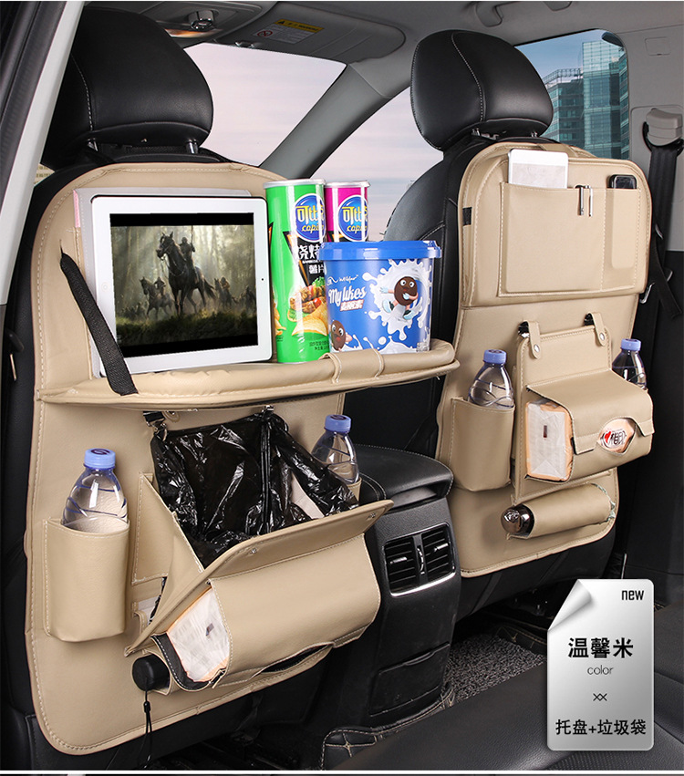 Car Foldable Dining Table Car Storage Bag Leather Car Seat Storage Hanging Bag Truck Garbage Can Storage Bag