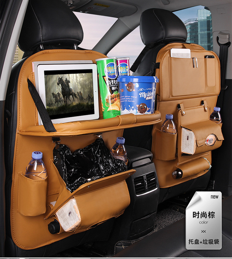 Car Foldable Dining Table Car Storage Bag Leather Car Seat Storage Hanging Bag Truck Garbage Can Storage Bag