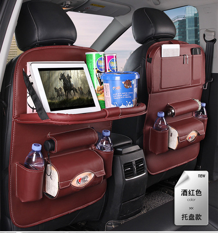 Car Foldable Dining Table Car Storage Bag Leather Car Seat Storage Hanging Bag Truck Garbage Can Storage Bag