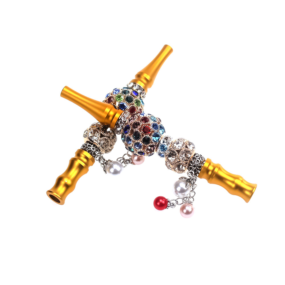 Middle East Hookah New Cigarette Holder Arabic Rhinestone Beads Pendant Suction Nozzle Loop Filter Aluminum Alloy Hookah Nozzle