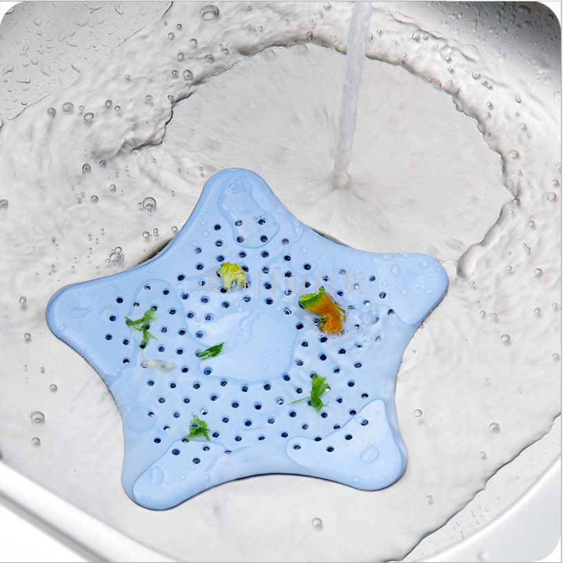 Light Color Silicone Five-Pointed Star Starfish Scullery Filter Screen Bathroom Floor Drain with Suction Cup OPP Bag