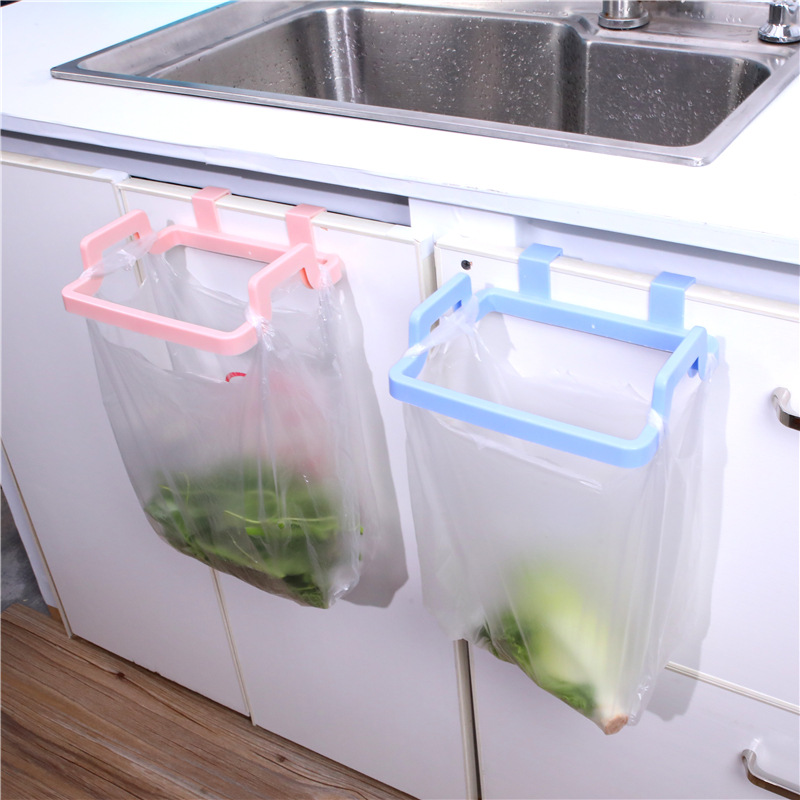 Creative Plastic door-to-back garbage bag shelf multi-function kitchen cupboard door behind the cloth hanging rack storage hooks