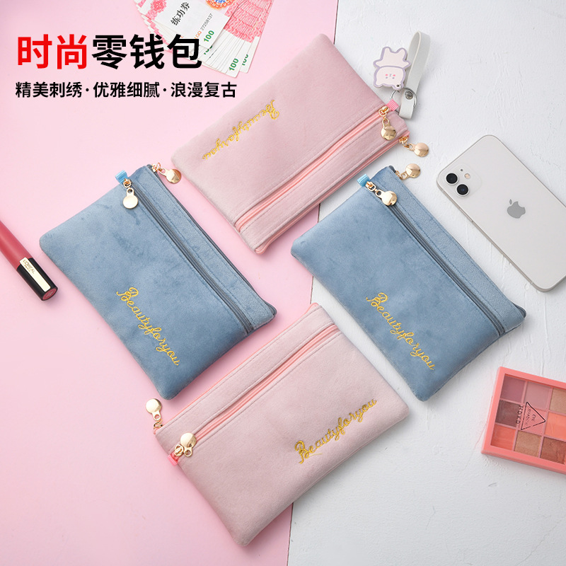 Double Zipper Mobile Phone Bag Ins Flannel Storage Bag Portable Women&#039;s Coin Purse Key Card Bag Mini Bag