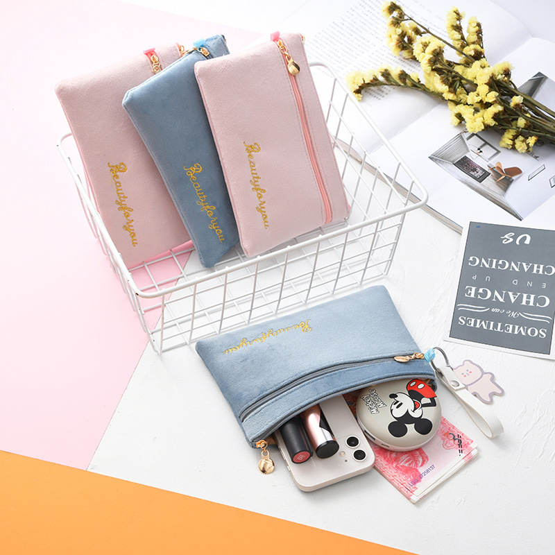 Double Zipper Mobile Phone Bag Ins Flannel Storage Bag Portable Women&#039;s Coin Purse Key Card Bag Mini Bag