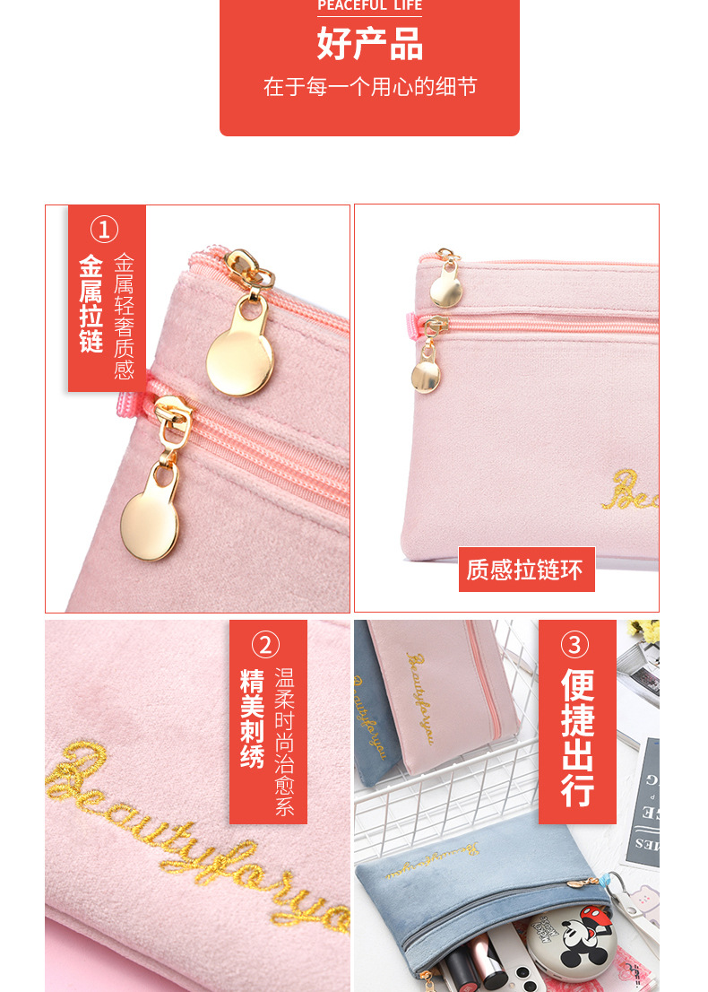 Double Zipper Mobile Phone Bag Ins Flannel Storage Bag Portable Women's Coin Purse Key Card Bag Mini Bag