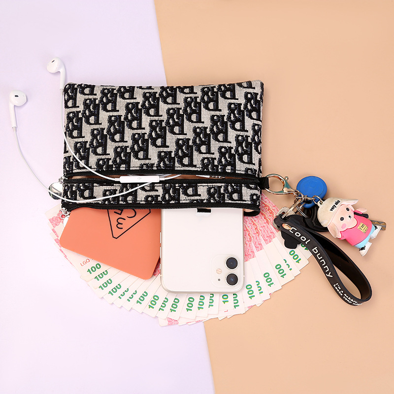 Double Zipper Mobile Phone Bag Ins Flannel Storage Bag Portable Women's Coin Purse Key Card Bag Mini Bag