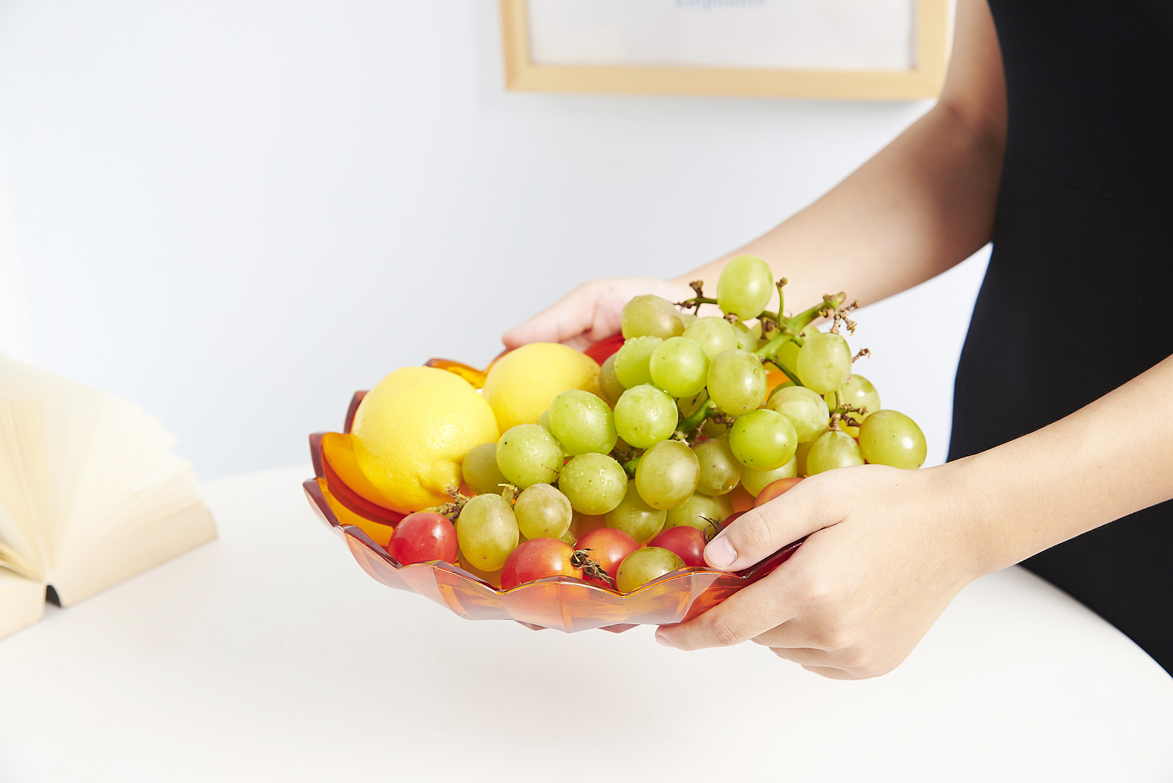 Wholesale Color PS Fruit Plate, Creative Leaf Fruit Plate, Large Leaf Glass Fruit Plate