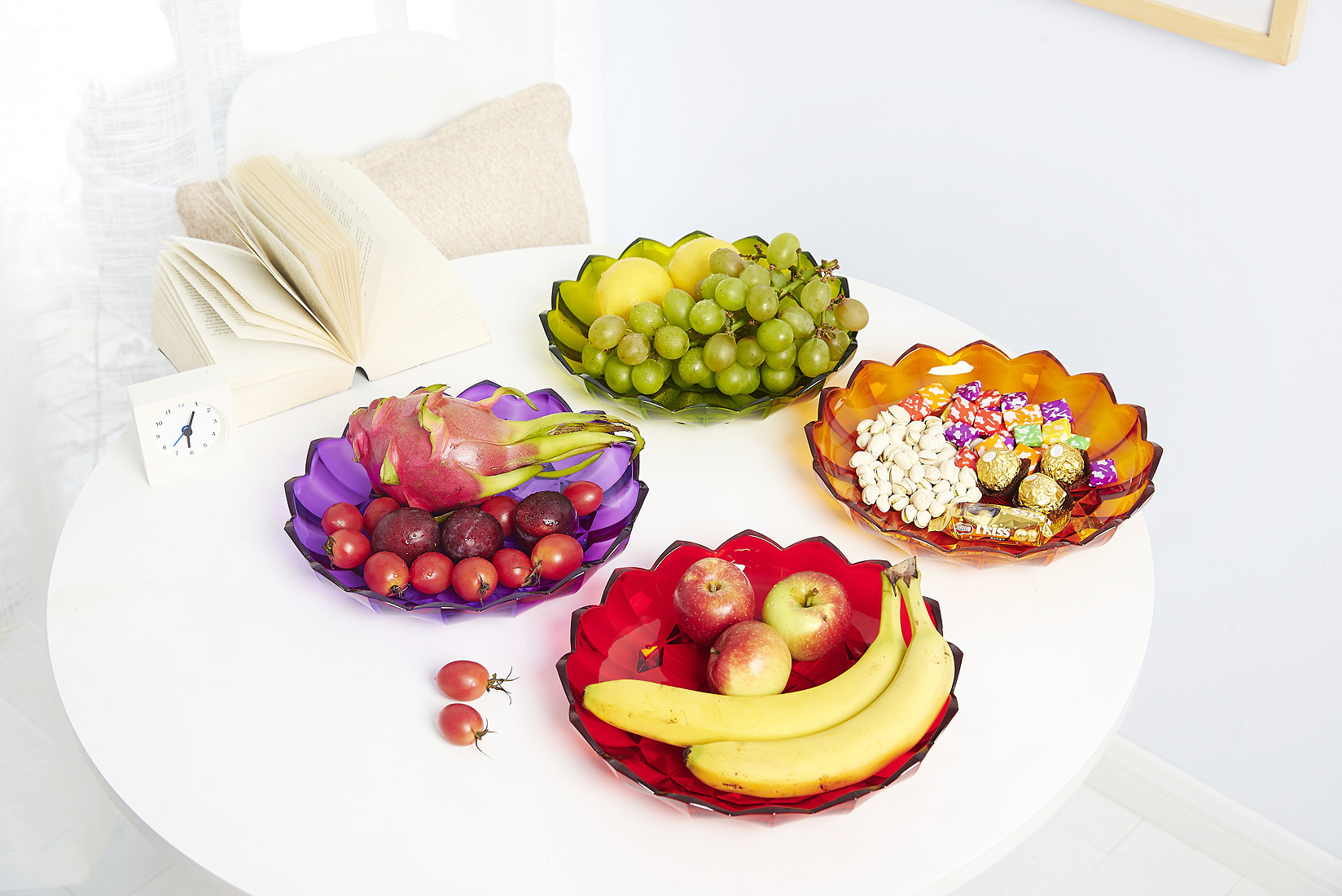 Wholesale Color PS Fruit Plate, Creative Leaf Fruit Plate, Large Leaf Glass Fruit Plate