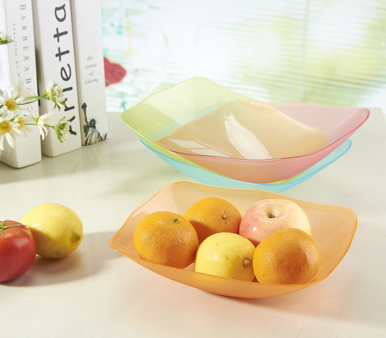 Wholesale Color PS Fruit Plate, Creative Leaf Fruit Plate, Large Leaf Glass Fruit Plate