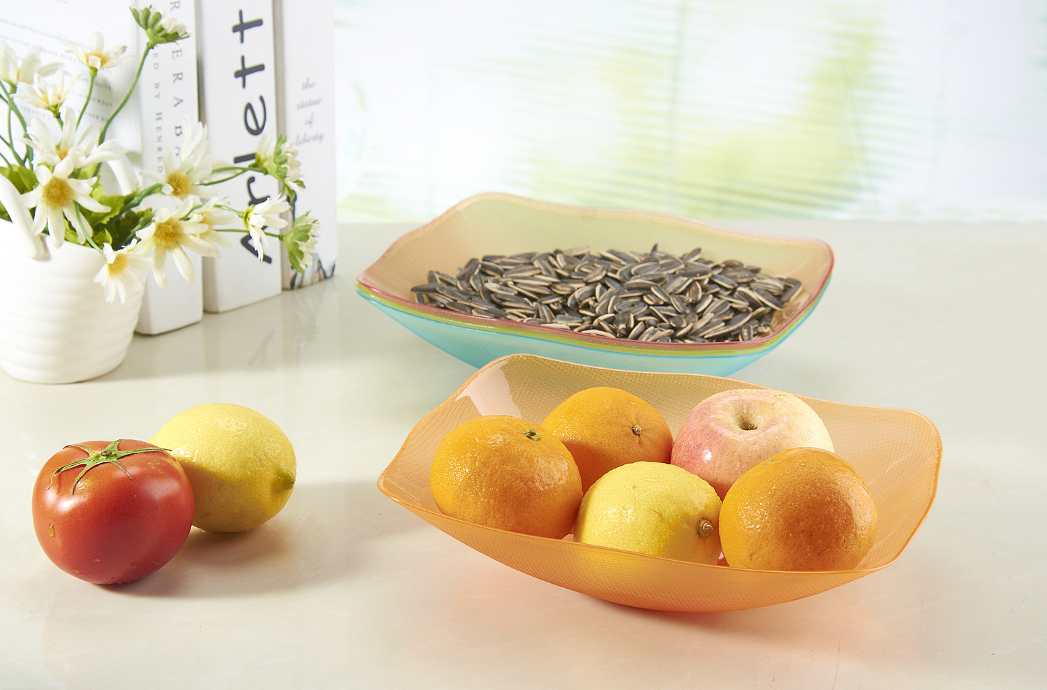 Wholesale Color PS Fruit Plate, Creative Leaf Fruit Plate, Large Leaf Glass Fruit Plate