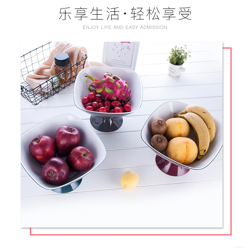 Pattern Household Fashion Plastic Fruit Plate Plastic Fruit Tray European Household Square Fruit Plate Wholesale