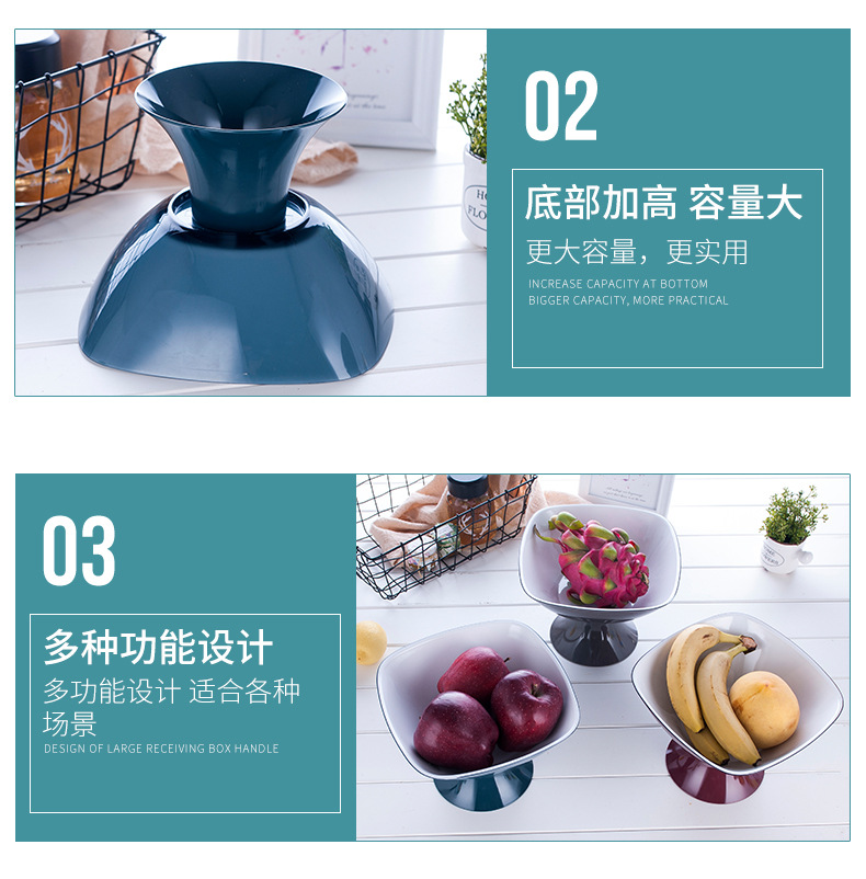 Pattern Household Fashion Plastic Fruit Plate Plastic Fruit Tray European Household Square Fruit Plate Wholesale