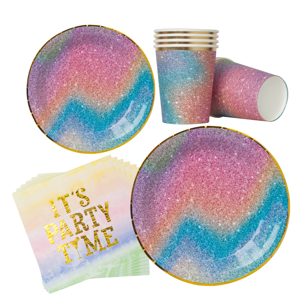 Party Supplies Starry Sky Bronzing Tableware Disposable Bronzing Tableware Theme Starry Sky Party Tableware Decoration Set