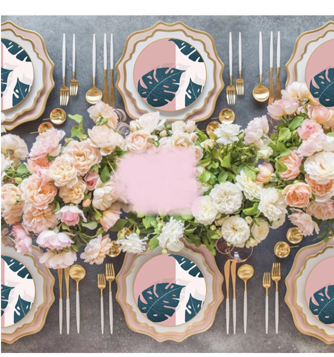 Bone China Dish High Ceramic Western Cuisine Plate Monstera Powder Plate Plate Dish Disc Shallow Plate Large Tray Tableware Set
