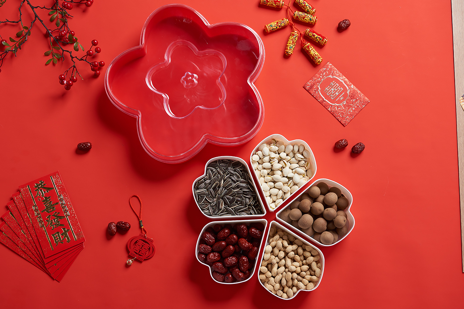 Plum-Shaped Grid 5-Grid Nuts Candy Box Creative Candy Plate Wedding Dried Fruit Box Snack Dish