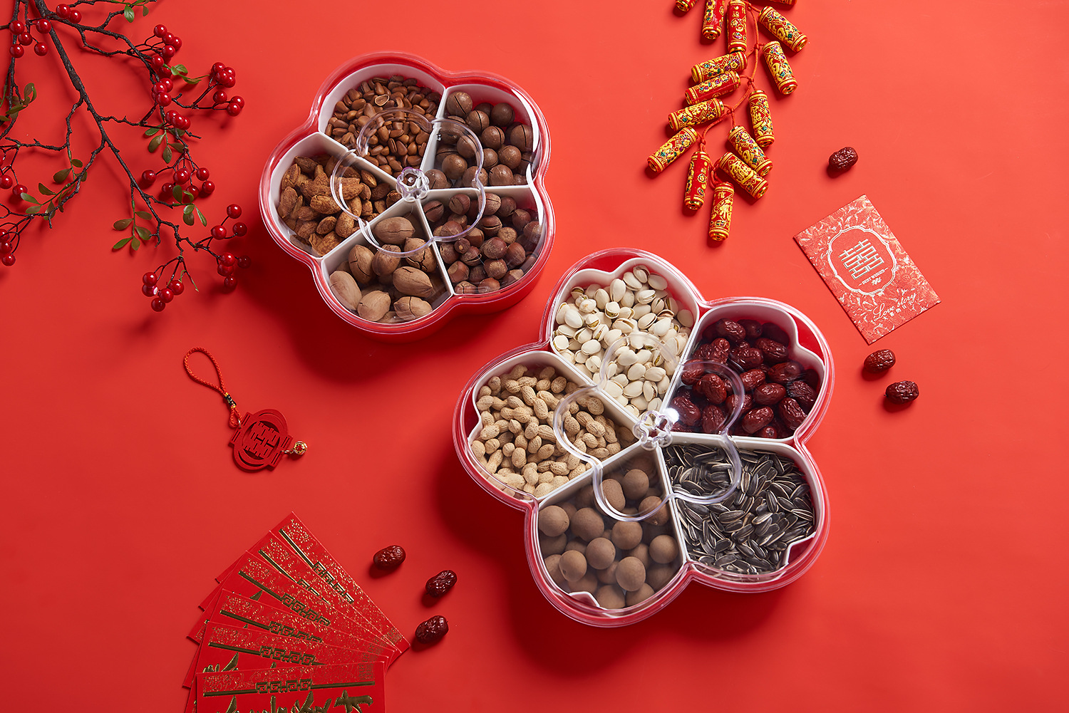 Plum-Shaped Grid 5-Grid Nuts Candy Box Creative Candy Plate Wedding Dried Fruit Box Snack Dish Plum-Shaped Grid 5-Grid Nuts Candy Box Creative Candy Plate Wedding Dried Fruit Box Snack Dish