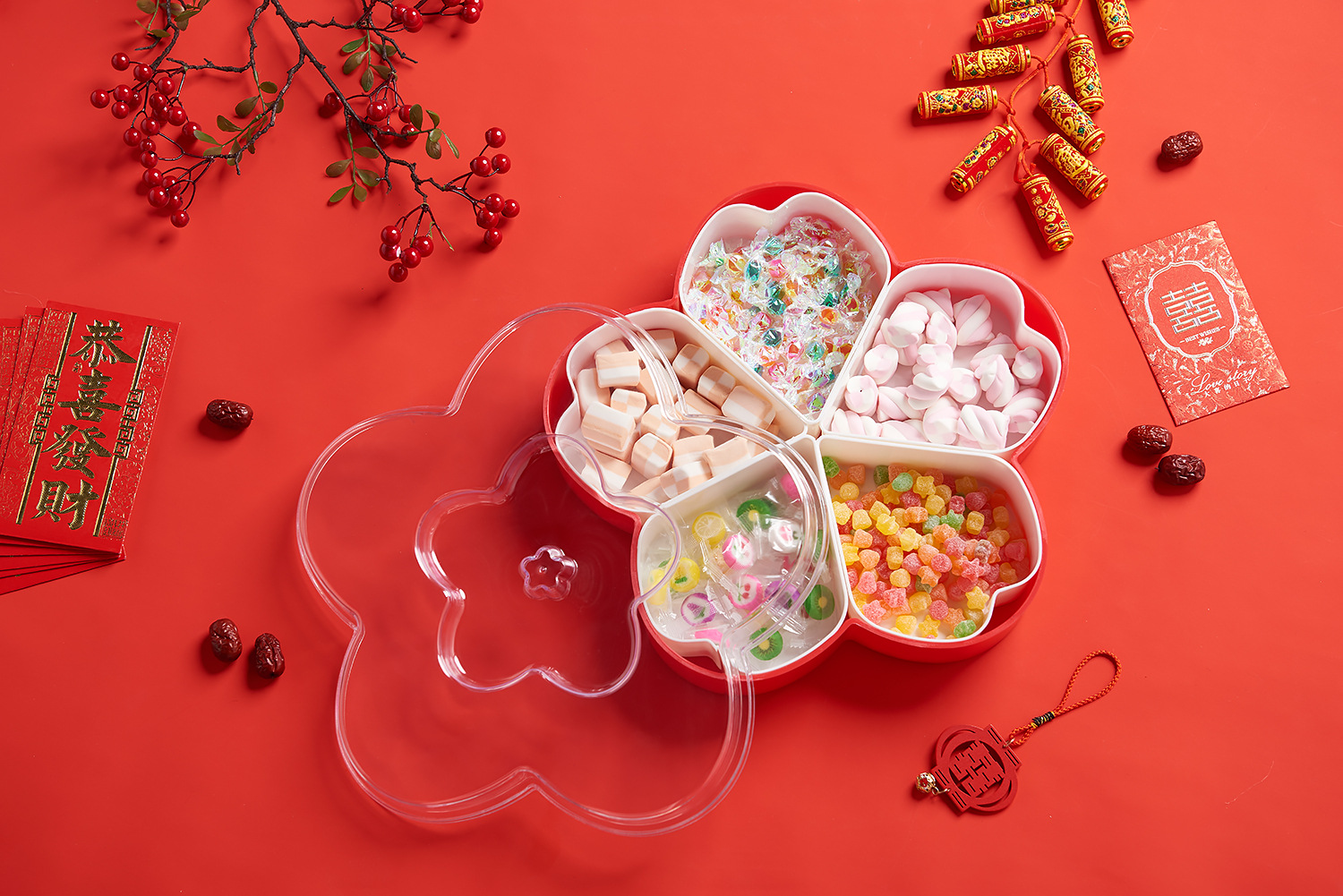 Plum-Shaped Grid 5-Grid Nuts Candy Box Creative Candy Plate Wedding Dried Fruit Box Snack Dish Plum-Shaped Grid 5-Grid Nuts Candy Box Creative Candy Plate Wedding Dried Fruit Box Snack Dish