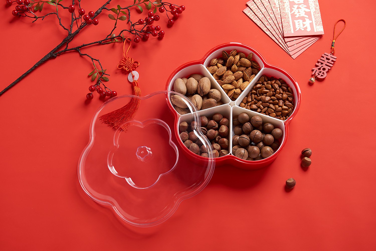 Plum-Shaped Grid 5-Grid Nuts Candy Box Creative Candy Plate Wedding Dried Fruit Box Snack Dish Plum-Shaped Grid 5-Grid Nuts Candy Box Creative Candy Plate Wedding Dried Fruit Box Snack Dish