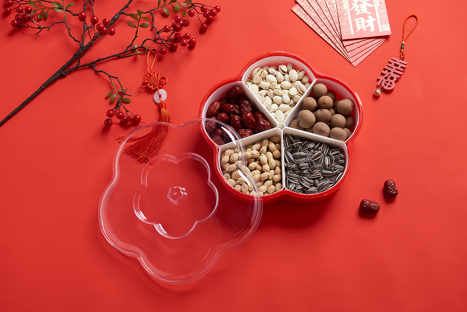 Plum-Shaped Grid 5-Grid Nuts Candy Box Creative Candy Plate Wedding Dried Fruit Box Snack Dish Plum-Shaped Grid 5-Grid Nuts Candy Box Creative Candy Plate Wedding Dried Fruit Box Snack Dish