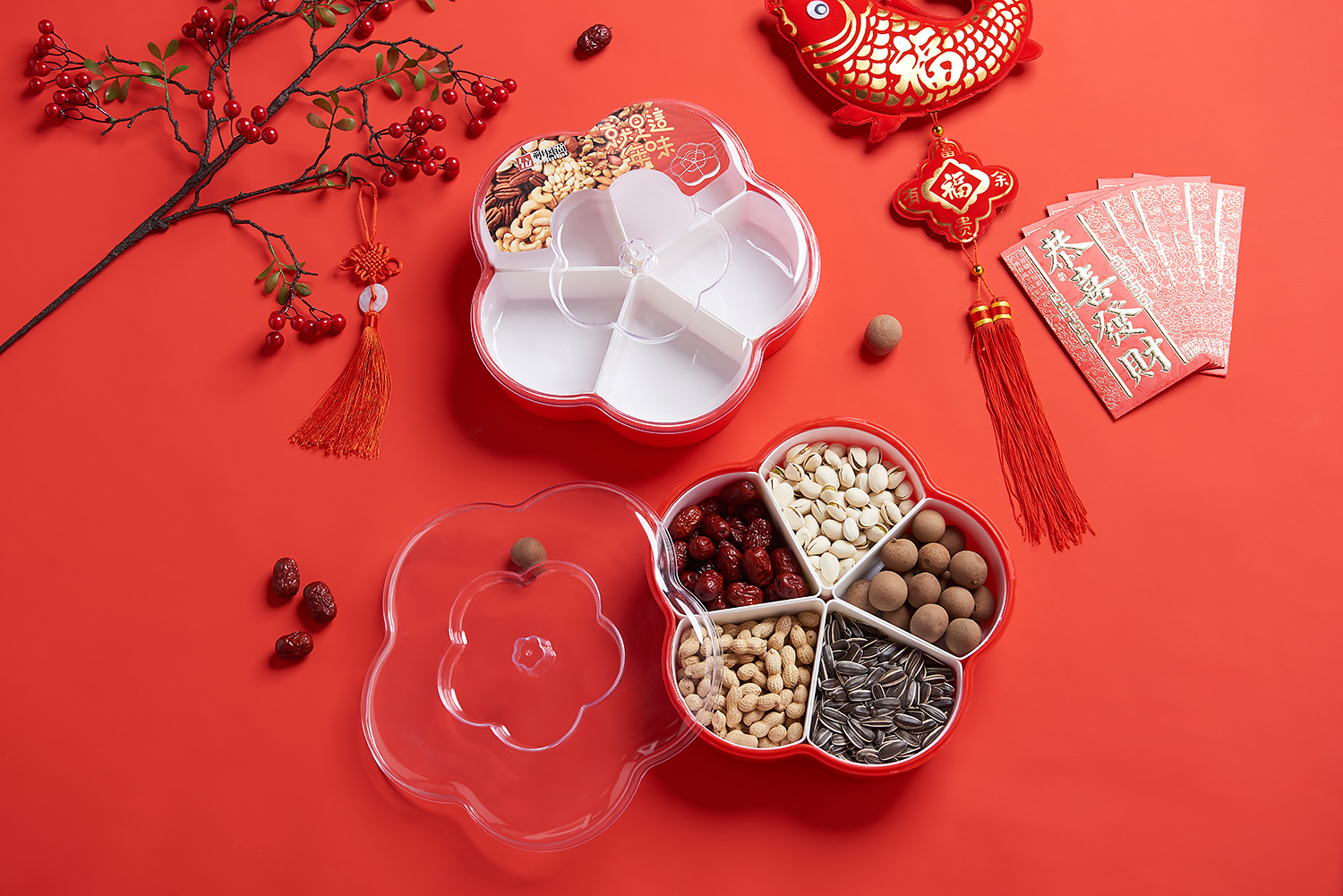 Plum-Shaped Grid 5-Grid Nuts Candy Box Creative Candy Plate Wedding Dried Fruit Box Snack Dish Plum-Shaped Grid 5-Grid Nuts Candy Box Creative Candy Plate Wedding Dried Fruit Box Snack Dish