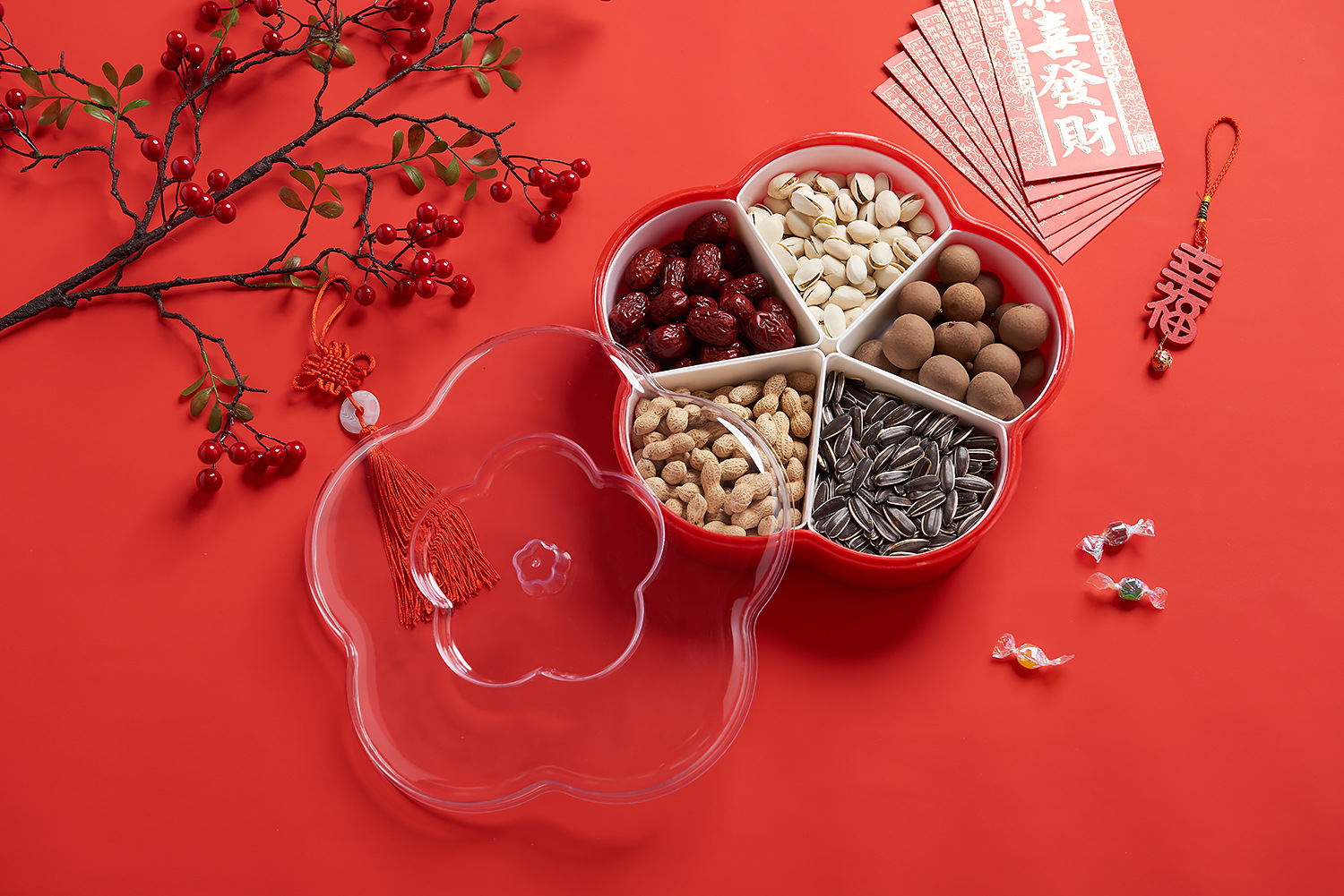 Plum-Shaped Grid 5-Grid Nuts Candy Box Creative Candy Plate Wedding Dried Fruit Box Snack Dish Plum-Shaped Grid 5-Grid Nuts Candy Box Creative Candy Plate Wedding Dried Fruit Box Snack Dish