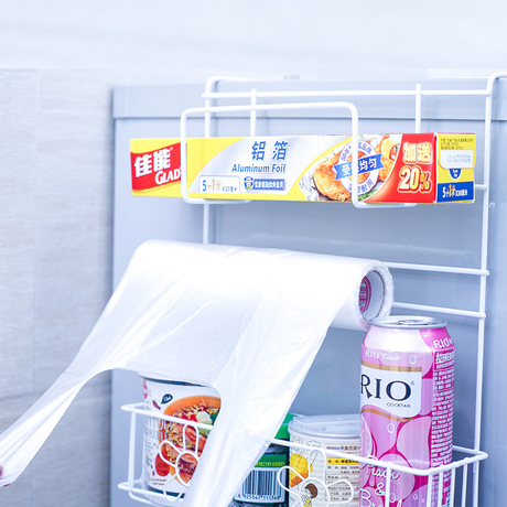 The kitchen supplies grocery side rack multi-functional household side wall rack plastic wrap storage rack