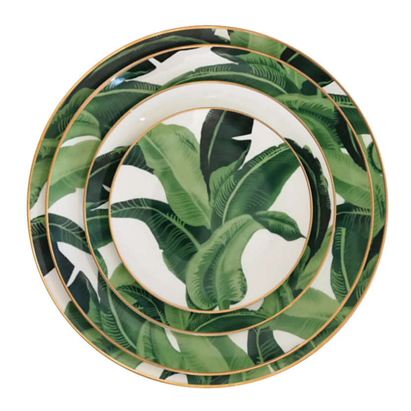 High Bone China Dish Ceramic Western Cuisine Plate Tableware Japanese Banana Leaf Table round Plate Flat Plate Shallow Plate Large Tray High Bone China Dish Ceramic Western Cuisine Plate Tableware Japanese Banana Leaf Table round Plate Flat Plate Shallow Plate Large Tray