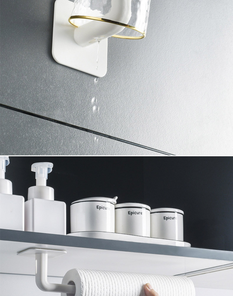 2 PCs No Trace Stickers Storage Rack Kitchen and Bathroom Wall-Mounted Shelf Pot Cover Rack Tissue Holder Plastic Wrap Rack Hook 1308 2 PCs No Trace Stickers Storage Rack Kitchen and Bathroom Wall-Mounted Shelf Pot Cover Rack Tissue Holder Plastic Wrap Rack Hook 1308