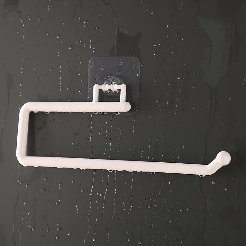 Kitchen Towel Rack Wall Hanging Lazy Rag Rack Punch-Free Toilet Paper Roll Holder Plastic Wrap Storage Rack Bathroom Towel Rack
