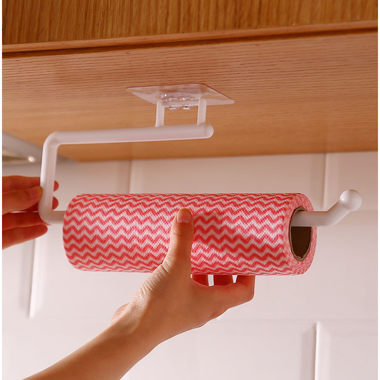 Kitchen Towel Rack Wall Hanging Lazy Rag Rack Punch-Free Toilet Paper Roll Holder Plastic Wrap Storage Rack Bathroom Towel Rack