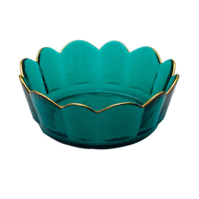 Haijing Jade Creative Crown Golden Edge Glass Bowl Nordic Style Transparent Lace Fruit Salad Bowl Dessert Plate Bowl Set
