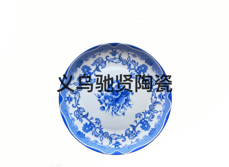 Bone China Flat Plate Tableware Ceramic Large Plate Tray Shallow Plate Disc Blue and White Fruit Cake Plate